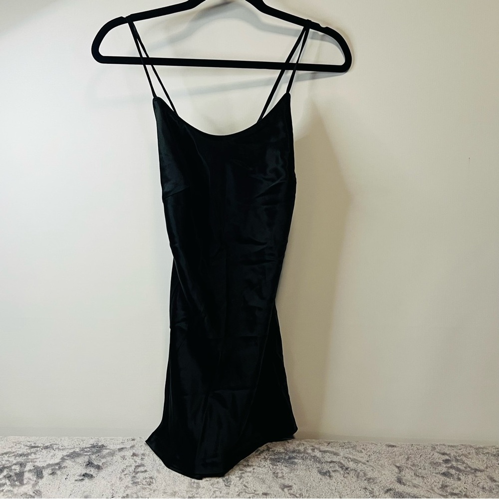 Vintage Y2K Dollhouse Black Satin Mini Slip Dress Size M